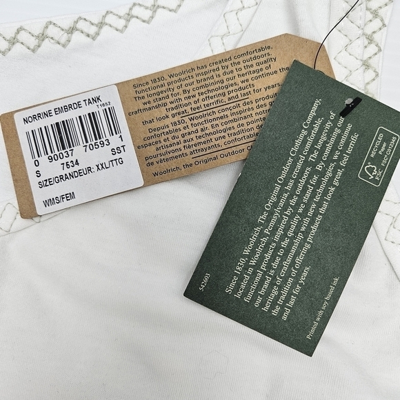 Woolrich Tank Top XXL Norrine Embroidered Neckline Cream & Tan NWT - Picture 8 of 12